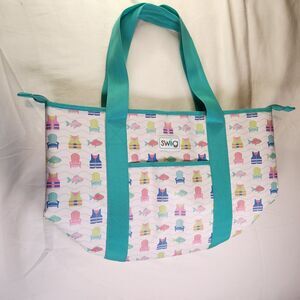Swig Life Large Zipp Tote Bag Insulated Waterproof Beach Teal Lake Girl